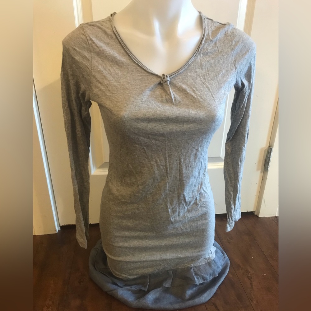 Grey T Shirt V Neck Long sleeve Midi Dress